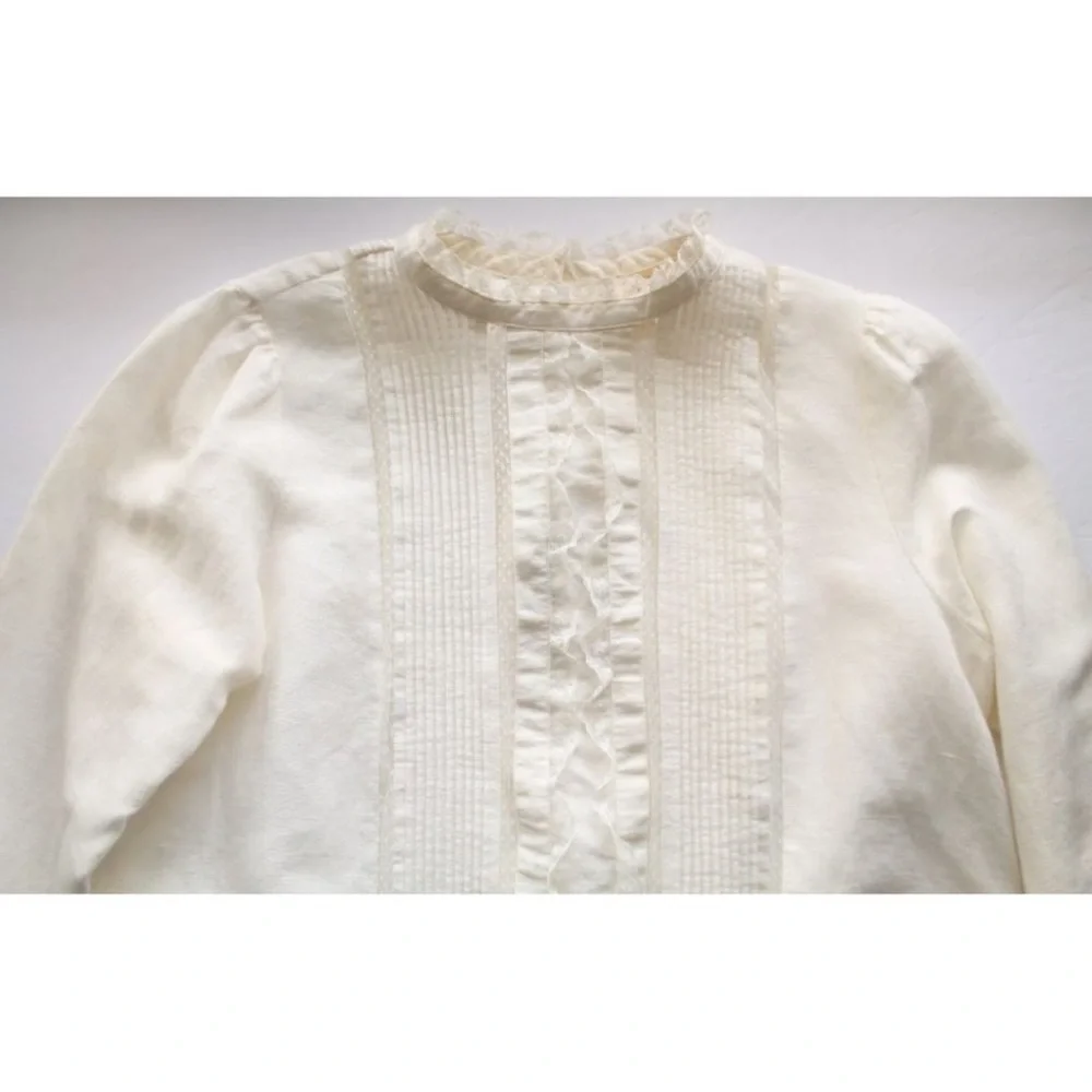 Sezane Antonia Linen Blouse White Size 36 Lace Trim - Picture 5 of 10